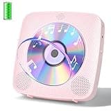 Gueray Desktop CD Player Bluetooth CD-Spieler mit Lautsprechern für Zuhause 1800mAh Tragbarer CD-Player mit AUX USB Kopfhörer Jack FM Radio mit Fernbedienung Staubschutz LCD Display für Kinder-Rosa