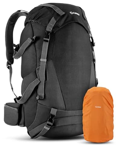 SASMO® Wanderrucksack 40l + 5l mit Kontaktrücken (Schwarz) | isoliertes Frontfach & integrierter Kulturbeutel | Wanderrucksack Herren & Damen + Schuhfach | inkl. Regenschutz