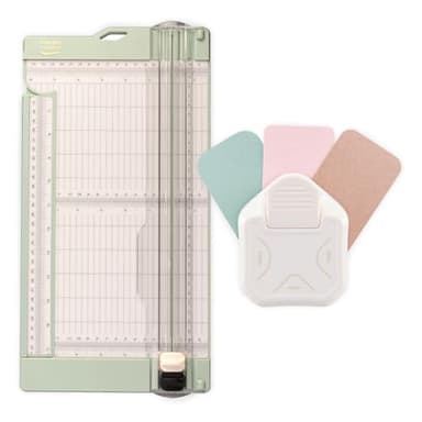 Vaessen Creative Papierschneider mit Falzbrett 15,2 x 30,5 cm - Inklusive 3-in-1 Eckenstanzer - 4-7-10 mm - Schneidemaschine für Scrapbooking, Karten Basteln und Basteln mit Papier - Sicher Gestaltet