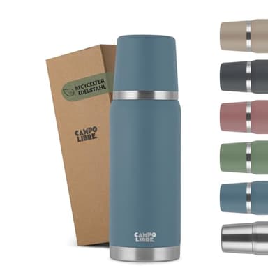 Campo Libre. Jaco® Thermoskanne 1L, 750ml, 500ml I Thermos mit Becher I Unsere Thermosflasche mind. 24h heiß I Isolierkanne mit Doppelwandisolierung ist zu 100% auslaufsicher & recycelter Edelstahl