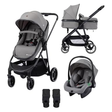 Bebeconfort Breeze Trio, Baby Kinderwagen 3 in 1 mit Kindersitz, 0-22 kg (0-4 Jahre), Reversibler & Leichter Kinderwagen Set, i-Size Kindersitz, Kompakter Faltmechanismus, Mineral Grey