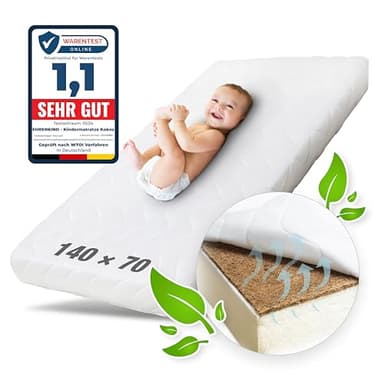 Ehrenkind® Babymatratze Kokos | Baby Matratze 70x140 Standard 100 by OEKO-TEX | Kindermatratze 70x140 mit hochwertigem Schaum, Kokosplatte und Hygienebezug