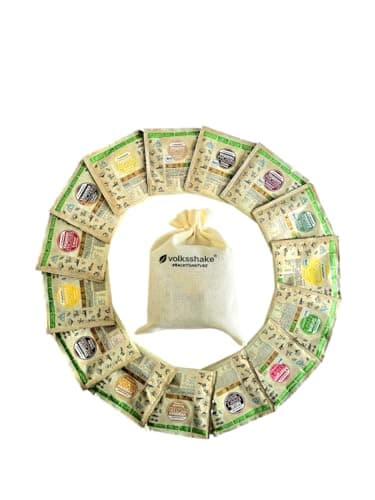 Volksshake Probeset | Kleinpackungen zum Probieren | 15 verschiedene Sorten | Veganes Protein | Smoothiepulver | Premiumqualität vom Bodensee | Made in Germany