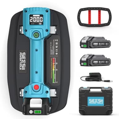 SEESII Saugheber Akku for Fliesen/Terrassenplatten, 21V Glassauger mit 2x 2000mAh Akkus, LED-Display, 200KG Tragfähiger, 11.8-Zoll Vakuum Saugheber, Vakuumheber Kompatibel mit Makita 18V-Batterie