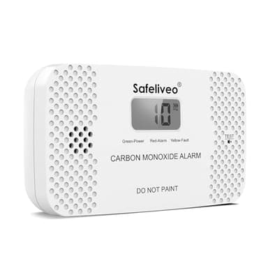 Safeliveo CO Melder mit Austauschbarer Batterie,Kohlenmonoxidmelder mit Spitzenwert Speicher & LCD Display,10 Jahre Sensor,Mit Testknopf,Für Zuhause & Wohnwagen,EN 50291,Standalone(1 Stück)