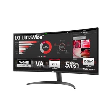 LG, 34 Zoll, UltraWide, 1800R Curved QHD Monitor, 3440 x 1440, 34WR50QK-B.AEU, 21:9, 5ms GtG, 100 Hz, HDR10, 99% sRGB, PBP-Modus, OnScreen Control, AMD FreeSync - Schwarz