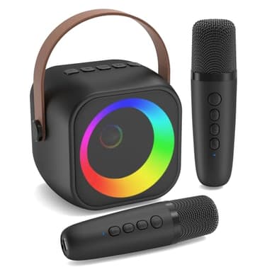 Jeefu Karaoke Maschine mit 2 Karaoke Mikrofon, Tragbaren Bluetooth Lautsprecher für Erwachsene/Kinder, Geschenk Spielzeug Junge 3-15 Jahre, Mini Karaoke Maschine mit Disco Licht, Ideal für Party
