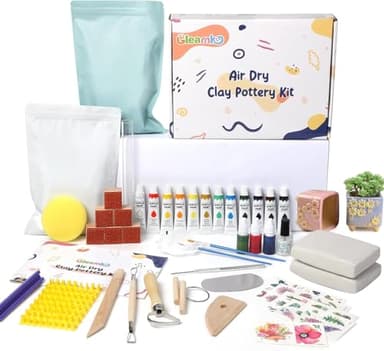 Gleamkid Ton Töpferset für Anfänger für zuhause,43-teiliges Töpfer-Set mit Acrylfarben, Stempeln und Werkzeugen - perfekt für kreative Projekte & DIY