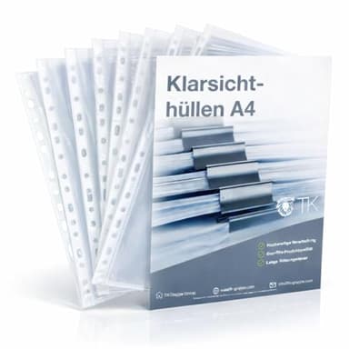 100x Prospekthüllen - extra dick - A4 Hefthülle Buchumschlag transparent DIN A4 - Klarsichthüllen mit Lochung - Folienhüllen zum Abheften - Prospekthülle Folie & Hüllen