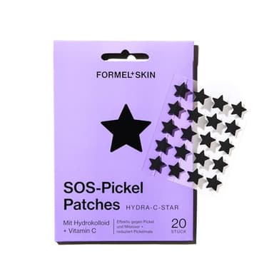 FORMEL SKIN Pickel Patch - Sternförmig, Schwarz, Sanft - Pimple Patches Mit Hydrokolloid, Beruhigend, Entzündungshemmend, Soforthilfe Für Alle Hauttypen Geeignet