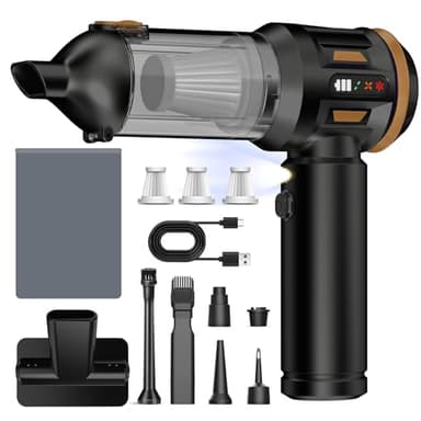 Handstaubsauger, 26000 Pa 4-In-1 Mini Staubsauger Akku Kabellos mit Digitalanzeige 1-Knopf-Selbstentleerung Autostaubsauger 6000mAh 3 Gang Einstellung für Auto, Bürotisch, Tierhaar, Sofa (Schwarz)