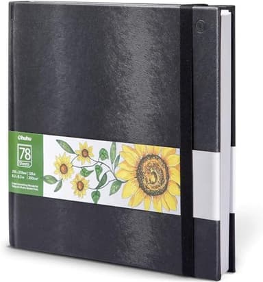 Ohuhu Alkoholmarker Skizzenbuch - 200 g/m² säurefreies Papier, 156 Seiten (78 Blätter), 21x21 cm Hardcover mit Premium PU-Einband, Sketchbook für Aquarell, Marker & Zeichnen