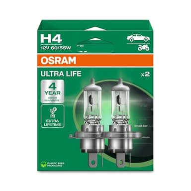 Osram ULTRA LIFE, H4, halogen headlight lamps, Hanging folding box (2 lamps), white
