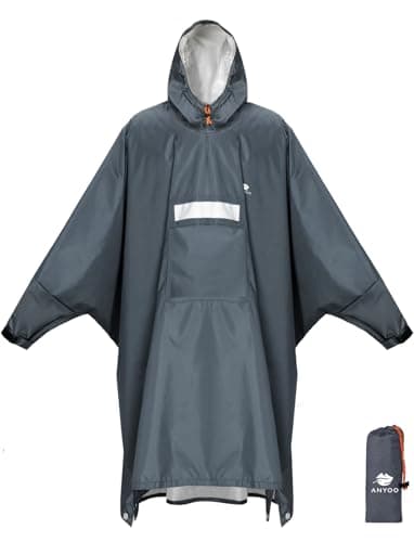 ANYOO Wasserdichter Regenponcho Winddichter Regenmantel mit Seitlichem Reißverschluss, Leichter Regenjacke mit Verstellbaren Ärmeln für Outdoor Wandern Radfahren, Einheitsgröße, Grau