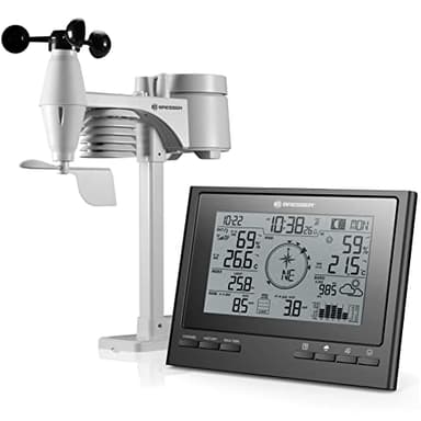 Bresser Wetterstation Funk mit Außensensor 7-in-1 Wetter-Center ClimateScout mit Profi-Außensensor, schwarz