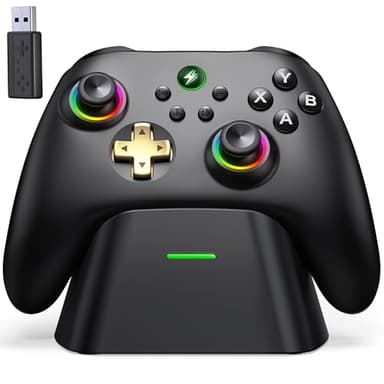 HELLCOOL Controller PC, 2.4GHz Wireless PC Controller mit Ladestation/Hall Joysticks&Trigger/Cooles RGB Licht/1000mAh Akku, Gaming Controller Kompatibel mit PC/Switch 2/Switch/Android/IOS/Handy/Tablet
