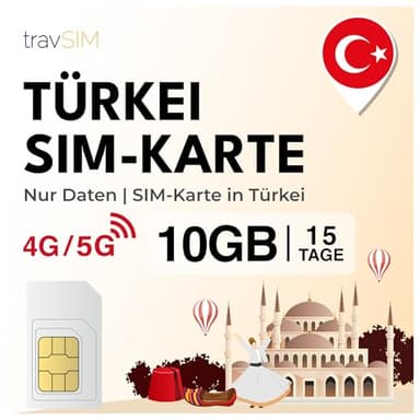 travSIM Türkei SIM Karte | 15 Tage - 10GB Daten SIM | 5G/4G Hochgeschwindigkeitsdaten | unbegrenzter Internetzugang für Google, Facebook, Whatsapp, Instagram und mehr