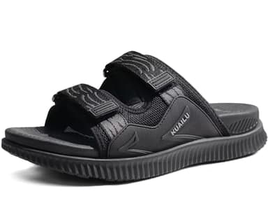 KuaiLu Sport Sandalen Herren Bequeme Weiche Fußbett Orthopädische Wander Wandersandalen Outdoor Trekking Latschen Sommer Outdoorsandalen Schlappen Offen Zehen Sportsandalen Pantoletten Schwarz 44