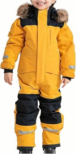 Schneeanzug Kinder Skianzüge Unisex Schneeoverall Winddicht Wasserdicht Skioverall mit Kapuze Reflektoren Einteiliger Kleinkind Fleece Winteroverall Outdoor Bergsteigen Schneesuit Jungen Snowsuit 110
