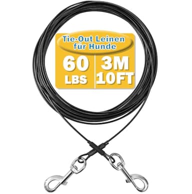 Mi Metty Tie-Out Leinen für Hunde, 3m Kausichere Hundeleinen,Tie Out Cables Hofleine für Kleine Hunde bis zu 60 Pfund(Schwarz, 10ft(3M))