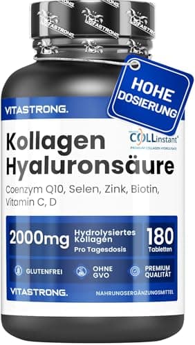 COLLAGEN HYALURONSÄURE Vitastrong - 2000mg COLLinstant Kollagen Kapseln mit Biotin, Coenzym Q10, Zink, Selen, Vitamin C, Vitamin D - Wirksame Formel - Premium Qualität