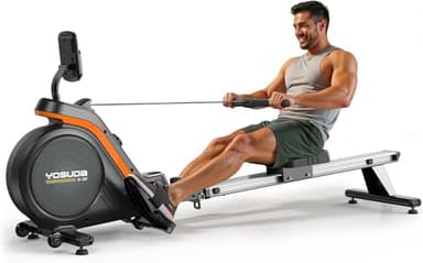 YOSUDA Testsieger Rudergerät Zuhause, 16 Dynam. Widerstand, für Große bis 181kg, Ultra-Leise Magnetisch, Komfort-Sitz, Bluetooth/App, Alu-Schiene, Flaschenhalter, 90% Vormontiert, Rowing Machine
