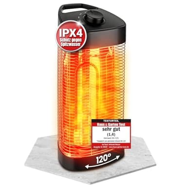 Heimwert Infrarot Stand Heizstrahler – Sofortige Wohlfühlwärme für Terrasse & Innenbereich, mobil & effizient, geräuschlos & allergikerfreundlich - Testurteil Sehr gut (52cm Höhe)