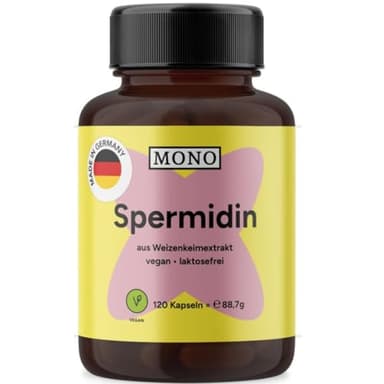 MONO Spermidin Kapseln hochdosiert | 6mg pro Tagesdosis | 120 Kapseln | Weizenkeimextrakt Spermidin Gehalt | 3mg Spermidin pro Kapsel