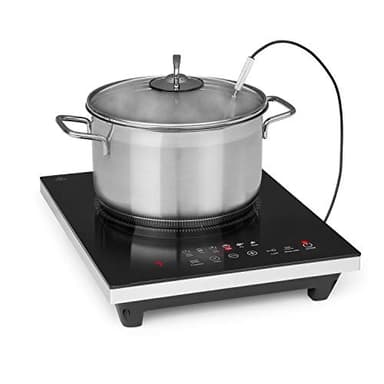 Klarstein Cook n Roll - Kochplatte Induktionskochfeld Einzelkochfeld, 2000W, Kochfeld: 26 cm Ø, 10 Temperaturstufen, 6 Garprogramme, SousVide-Funktion, HeatControl: inklusive Thermometer, schwarz