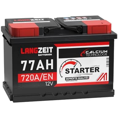 LANGZEIT Autobatterie 12V 77AH 720A/EN Starterbatterie +30% mehr Leistung ersetzt Batterie 74 Ah 70Ah 72Ah 75Ah