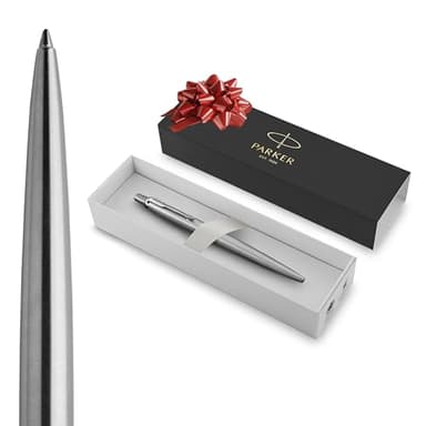 Parker Jotter Kugelschreiber | Edelstahl mit Chromzierteilen | Mittlere Spitze | Blaue Tinte | Schulsachen und bürobedarf | Geschenkbox