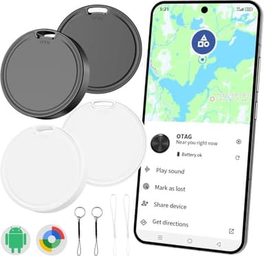 CooAoo Smart Tag Android Tracker, Schlüsselfinder kompatibel mit Google Find Hub Koffer Tracker ohne ABO Bluetooth KeyFinder für Koffer, Schlüssel, Gepäck, Taschen, 4er Pack
