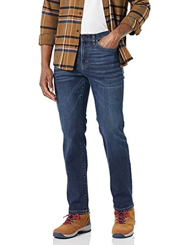 Amazon Essentials Herren Jeans mit gerader Passform und hohem Stretchanteil - Auslauffarben, Dunkle Waschung, 40W / 32L