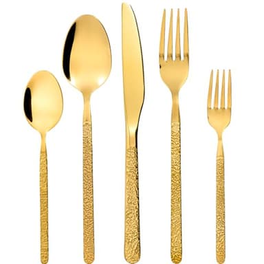 SWISON Gold Besteck 6 Personen, 30 teilig Edelstahl Besteckset, Design Essbesteck Set mit Messer und Gabeln Löffel, Spülmaschinenfest