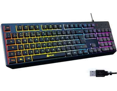 KLIM Chroma Gaming Tastatur QWERTZ DEUTSCH – USB Kabel, RGB Beleuchtung, Leise & Langlebig, Ergonomisch, Wasserdicht – Gamer Tastatur für PC, Mac, PS5, PS4 – Schwarz