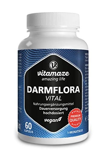 Darmflora Vital Kapseln hochdosiert magensaftresistent, 60 vegane Kapseln Probiotika für 1 Monat Darmkur mit 12 aktiven Darm-Bakterien-Kulturen + Inulin, 16,2 Mrd. KBE pro Tag, Made in Germany