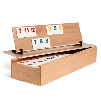 WOODTASTIC Rummy Holz Spiel - Hochwertiges Brettspiel aus Massivem Buchenholz mit 106 Robusten Kacheln