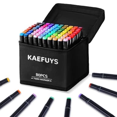 KAEFUYS 80 Farben Alkoholmarker Set – Twin Tip Marker Stifte, schnell trocknende Premium-Tinte, hohe Farbbrillanz, für Skizzieren, Manga, Illustration, Bullet Journal & mehr, inkl. Tragetasche
