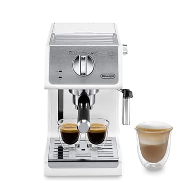 De'Longhi Active Espresso Siebträger ECP 33.21.W – professionelle Esspressomaschine mit AluminiumFinish, inkl. traditioneller Milchschaumdüse, Tassenwärmer & Heißwasserfunktion, Weiß