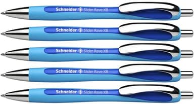 Schneider 132503 Slider Rave XB Kugelschreiber (Strichstärke: XB, dokumentenechte Mine, Made in Germany) 5 Stück, Schreibfarbe: blau