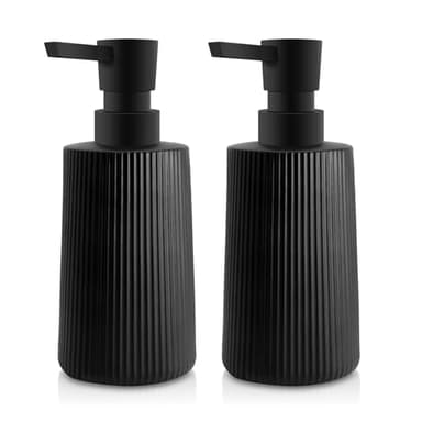 Mamiddle Moderne Seifenspender für Bad & Küche aus Glas, 250ml/8.5oz Seifenspender Bad für Badezimmer, Arbeitsplatte, Küche, Soap Dispenser mit Pumpspender (Schwarz 2 Stück)