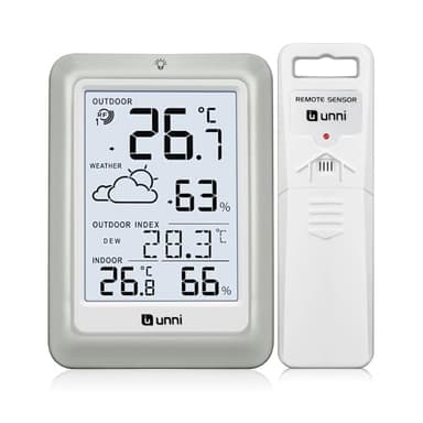 Funk Wetterstation mit Außensensor Batteriebetrieb, Wettervorhersage Funkwetterstation 100M, °C/°F & 2 Helligkeitsstufen Einstellung, Sensor and Backlight Display