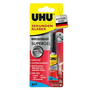 UHU Sekundenkleber extra stark | 3g Kleber Gel für präzises Kleben | Sekundenkleber Gel für Kunststoff, Metall, Holz, Keramik, Porzellankleber | Superkleber & Kunststoffkleber