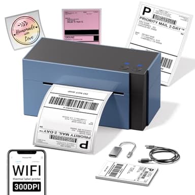 Phomemo 344 WiFi Etikettendrucker DHL Versandetiketten Drucker WLAN Desktop Label drucker für Barcode, Thermal Label Printer 4x6 Kompatibel mit Amazon, Etsy, Shopify, Royal Mail, FedEx, UPS, Lila