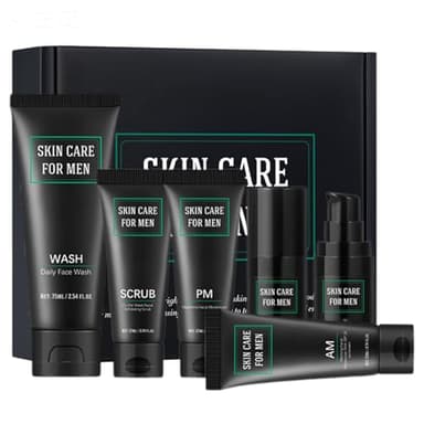 6-teilig Gesichtspflege Männer, Pflegeset Männer mit Reiniger, Peeling, Gesichtsserum, Augencreme, Nachtcreme&Tagescreme, Skincare Set Herren Geschenkset Männer für tägliche Hautpflege&Feuchtigkeit