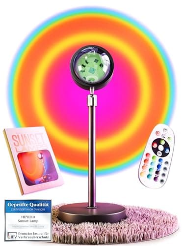 HEYLED® Sunset Lamp – 16 Farben LED Sunset Lampe - Inkl. EBOOK - Mit Fernbedienung für Farbwechselsteuerung und ein angenehmes Sonnenlicht