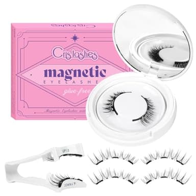 Crislashes Magnetische-Wimpern Set mit Applikator, Kein Kleber erforderlich Magnetische Wimpern Einfach anzubringen und zu entfernen, Magnet-Wimpern Wiederverwendbar und natürlicher Look (3-Set-C)
