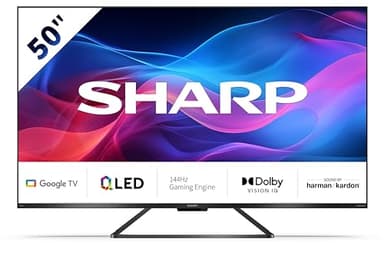 SHARP 50GR8265E - 50 Zoll Fernseher (126 cm) 4K Ultra HD 144Hz Google TV - Gaming & Streaming QLED Smart TV ohne Rahmen (HDMI 2.1, ALLM & VRR) - mit Apps (Netflix, Prime, Disney+, Apple TV)