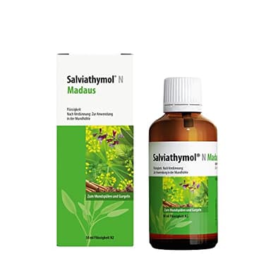 Salviathymol N MADAUS: Mundspülung bei Entzündung von Zahnfleisch und Mundschleimhaut mit sieben ätherischen Ölen, 50 ml