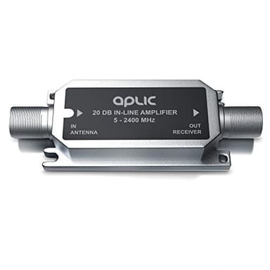 Satelliten Leitungsverstärker Inline 5 MHz – 2400 MHz – SAT Verstärker 20 – Anschluss über F-Anschlussbuchsen – zur Anhebung von Signalen – DiSEqC, Unicable, SatCR, HDTV, Ultra HD, UHD, DVB-S2